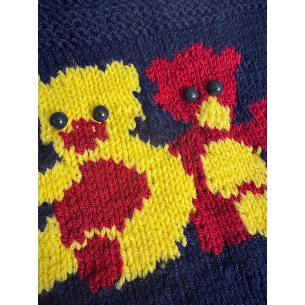 Handmade Knit Baby Vest Blue Two Teddy Bears Applique Buttons‎